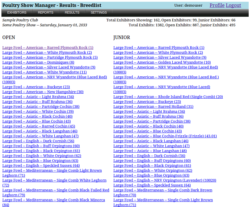 poultry show exhibitors main screen